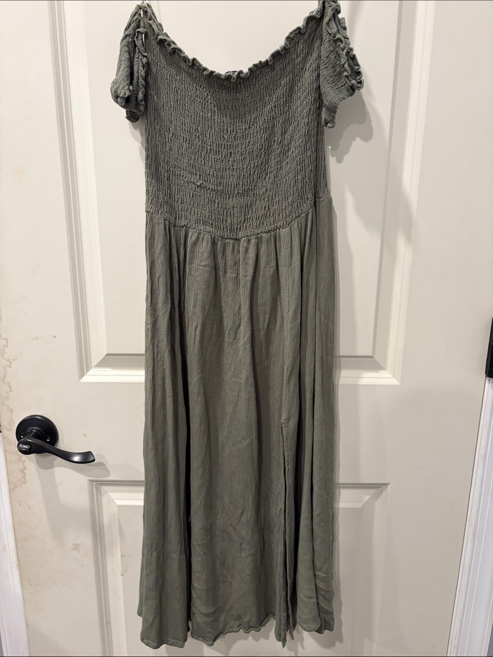 Lulu's Olive Green Smocked Off-Shoulder Maxi Dress